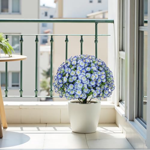 24" Artificial Potted Plants Outdoor Set of 2, UV Resistant Faux Blue Flowers with Eucalyptus, Decorative Plants in Pots for Front Porch, Patio & Entryway - color: Blue, size: 24in Morning Glory Eucalyptus