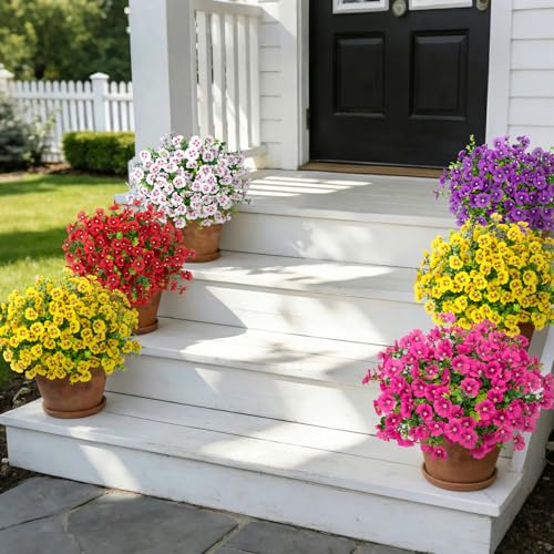 Roberly 20 Bundles Artificial Flowers for Outdoors, Fake Silk Flowers with Plastic Eucalyptus Greenery Stems Realistic Faux Plants for Spring Summer Porch Patio Yard Garden Home Decor, Mixed Color - color: Mixed Color