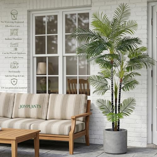8FT Artificial Palm Tree, Tall Fake Plant Areca Palm in Black Pot, Lifelike Silk Outdoor Faux Trees UV Resistant Large Plant for Indoor House Office Living Room Hotel Villa Decor - color: 8ft-b