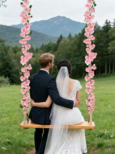 7.38ft Pink Orchid Garland Real Touch Latex Orchid Vine Hanging Artificial Orchids for Home Party Wedding Room Birthday Christmas Wall Arch Decor(Pink) - color: Pink