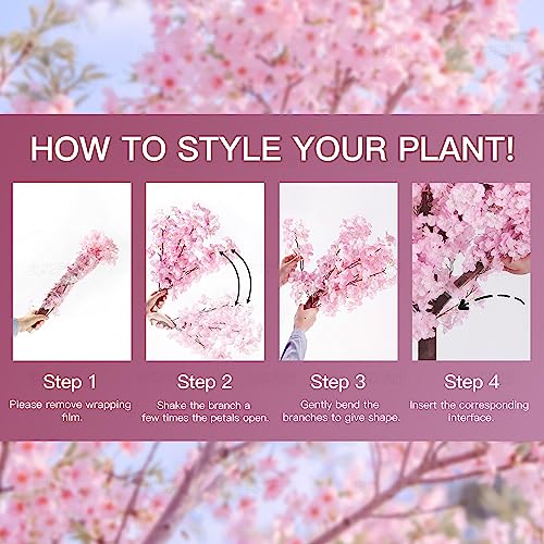 4FT Pink Christmas Artificial Cherry Blossom Tree with LED Light, Handmade Pink Cherry Tree, Cherry Blossom Tree Artificial for Party, Wedding, Home Decor, Indoor & Outdoor (1.2M/4 Trunks) - size: 4ft