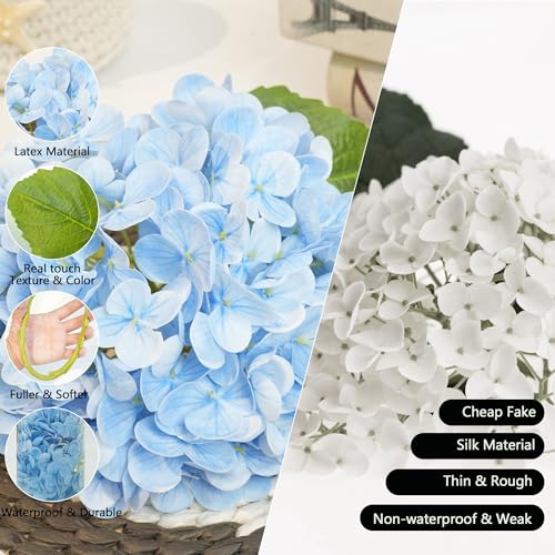 Jahe 4 Pcs Hydrangea Artificial Flowers, 20'' Tall Large Bloom Faux Hydrangea Flowers,Real Touch Fake Flowers, Bouquet Home Wedding Part Decor, DIY Floral Arrangement, Light Blue - color: Light Blue