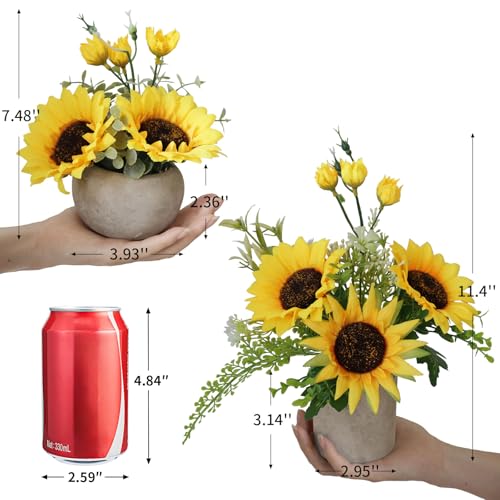 Leftover Sunflower Artificial Flowers Pot,Sunflower Decor,Flower Centerpieces for Tables,Fake Flowers in Vase for Summer Decor, Yellow Decor - size: 7.48''+11.4''(Sunflower pot)
