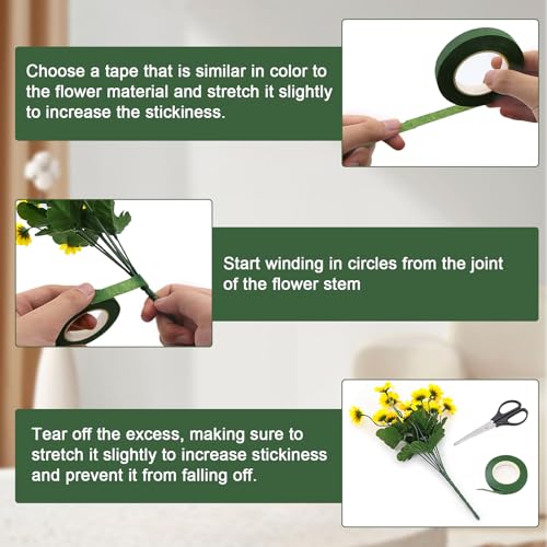 Boerni 12 Rolls Floral Tapes,Self-Adhesive Florist Stem Wrap for Corsages,Flower Arrangement and Crafts Making (12 Colors)