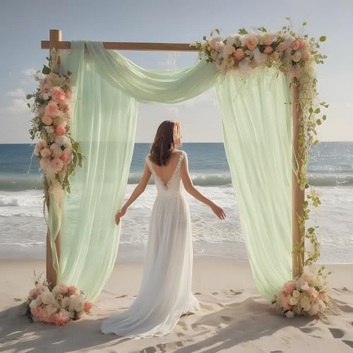 Sage Green Wedding Arch Draping Fabric Shimmery Sheer Drapes 2 Panels Extra Long Backdrop Curtains for Wedding Anniversary Party Summer Outdoor Events 4th July Drapery, 31" x 20 ft - color: Sage Green, size: 240" L x 31" W (2 Panels)