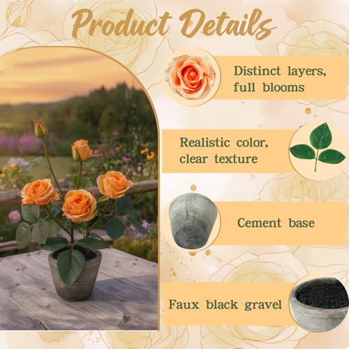 Rose in Pot Decor Potted Artificial Flowers Mini Plants Faux Flowers Indoor Small Decor Fake Roses for Home, Bathroom, Kitchen, Offices, Wedding Party Centerpieces (Rose Yellow) - color: Rose Yellow