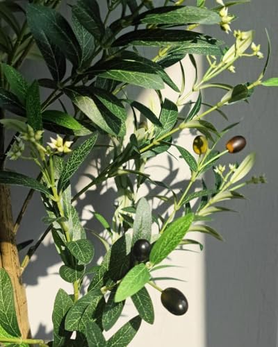 A 6-Foot Tall Artificial Indoor Olive Tree with Realistic Olive Fruits and Buds with Black pots, Suitable for Home Offices and Home Decor Gifts (Including Woven Baskets) - color: C