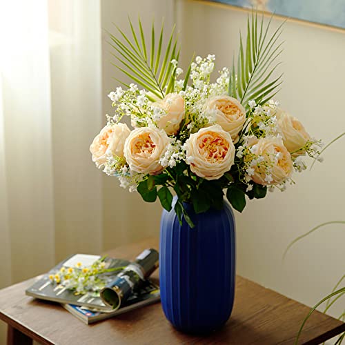 UKELER Artificial Roses 4 Pcs Real Touch Artificial Flowers Champagne Austin Rose Peony with Stem for Home Decor Flower Arrangement Wedding Party Decoration - color: Champagne