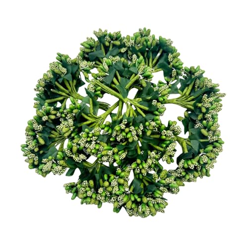 144pcs Artificial Mini Flower Stamen Pistil and Soft Stem,20mm Tiny Berry for DIY Make Bridal Hair Clips,Cake Top,Wrist Corsage Boutonniere,Candle Rings Wreath Bracelet Flower (Dark Green) - color: Dark Green