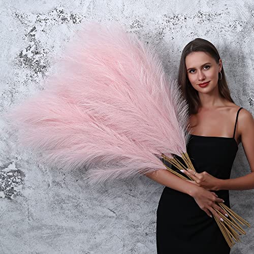 8 Pcs 45 inch Tall Faux Pampas Grass Decor, Large Artificial Pink Pompous Grass Bulk, Long Fake Pompas for Floor Vase Filler, Wedding, Baby Shower, Home and Boho Decor (Pink) - color: Light Pink