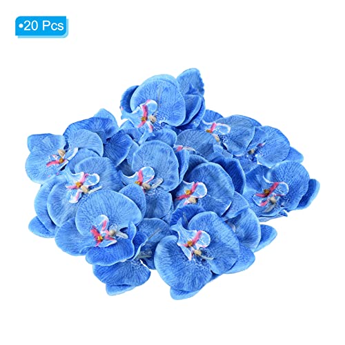 PATIKIL 10cm/3.9" Artificial Orchid Flower Heads, 20 Pack Silk Phalaenopsis Fake Butterfly Orchid Heads for Wedding Floral Bouquet Decor DIY Craft Making, Blue - color: Blue, size: 3.9"