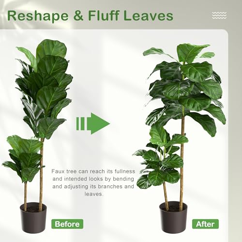 VECELO Artificial Fiddle Leaf Fig Tree 4FT(51in), Tall Fake Floor Plants with Realistic Leaves and Branches in Plastic Pot for Indoor Outdoor Living Room Home Decor - color: Fiddle Leaf Fig Tree(4ft)