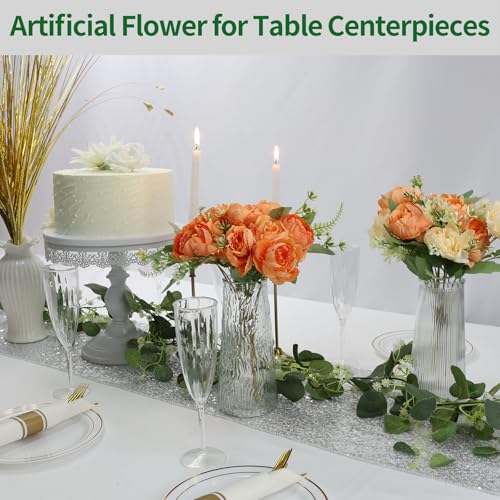 12 Bundles Orange Peonies Artificial Flowers Bulk for Centerpiece | Realistic Silk Flowers, Wedding Decoration, Home Table Centerpiece, DIY Bouquet - color: Orange