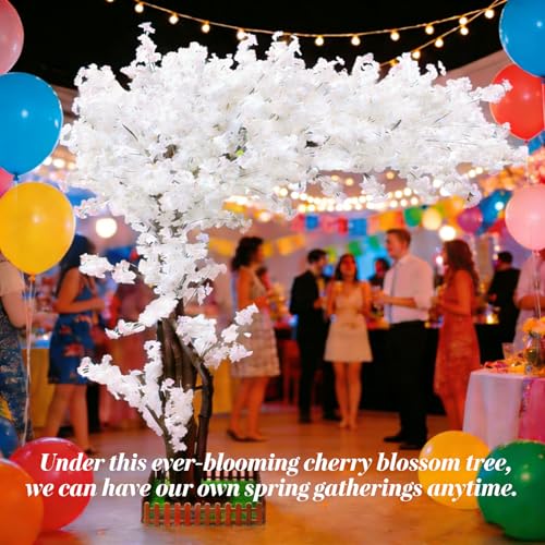 White Cherry Blossom Tree Artificial 6ft Indoor Outdoor,Large Artificial Cherry Blossom Trees,Faux Tall Sakura Tree with Solid Wood Trunk for Wedding Party Garden Mall Home Decor(5.9x4.9ft) - color: White, size: 5.9x4.9ft