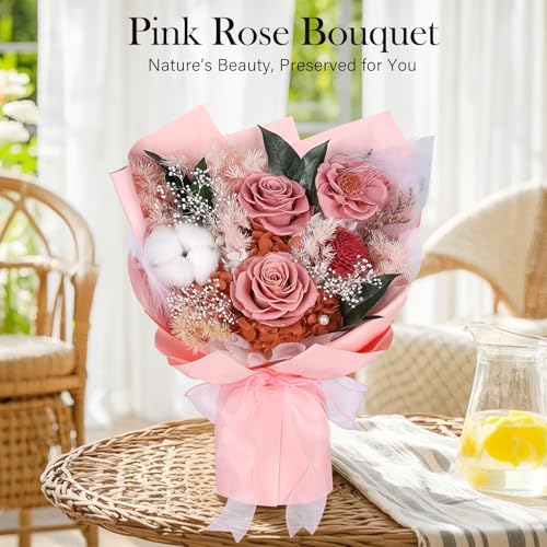 Preserved Bouquet of Flowers - Flesh Forever Flowers for Delivery, Real Eternal Roses Bouquet, Mothers Day Gifts for Mom Grandma Wife, Anniversary Birthday Gifts for Women, Carnation Pink - color: Carnation Pink