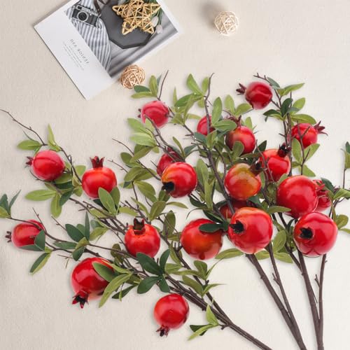 Woration 3PCS Artificial Pomegranate Tree Branches 37.4 inch Fake Vivid Fruit Pomegranate Berries Branches Lifelike Props Vase Home Party Decoration - color: 37.4 Inch Fake Pomegranate Branches