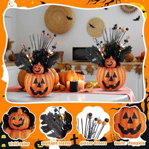Giegxin 2 Pack Halloween Table Centerpieces Decorations 14'' x 10'' Artificial Flowers Pumpkin with Berries Jack O Lantern Tabletop for Home Kitchen Indoor Outdoor Haunted Party Holiday - style: Orange Pumpkin