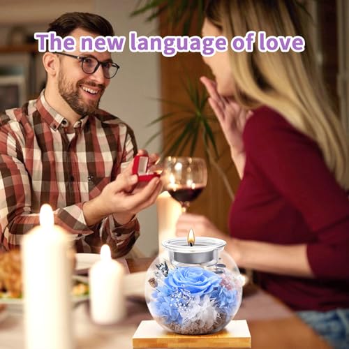 Flowers for Delivery, Preserved Flower in Glass Dome with Scented Candle, Long Lasting Rose Gifts for Women Wife Girlfriend on Christmas Mothers Day Valentines Day Birthday (Blue) - color: Blue