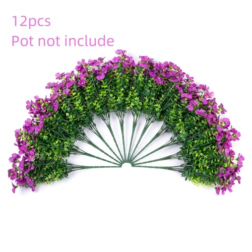 HyeFlora Artificial Flowers for Outdoor Indoor Garden Home Decoration, Faux Flower Daisy with Eucalyptus Leaves Fake Plants Greenery Boxwood Porch Patio, 12 Bundles (Purple) - color: Purple