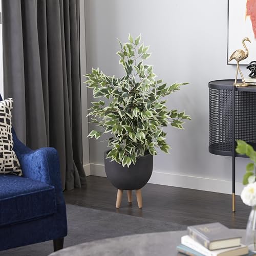 Deco 79 Faux Foliage Ficus Tall Artificial Tree with Realistic Leaves and Black Plastic Pot, 23" x 24" x 38", Green