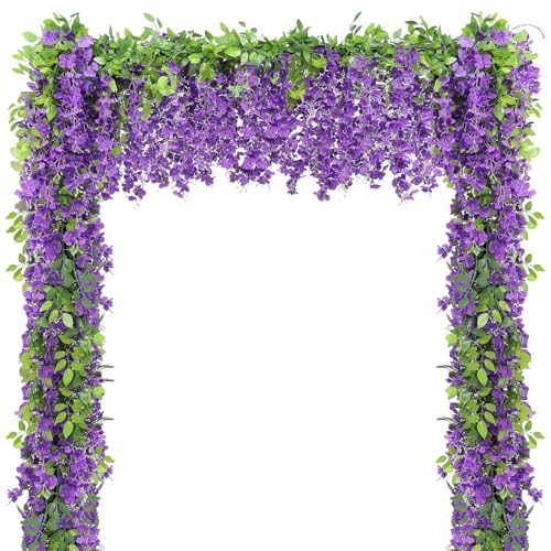 Findosom Wisteria Artificial Flowers Garland, 10Pcs Total 72FT Purple Wisteria Hanging Flowers, Flower Garland Decorations for Home Garden Outdoor Ceremony Wedding Arch Decoration - color: Purple, size: 10 PCS