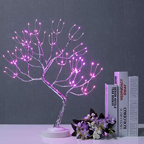 FUCHSUN Bonsai Tree Light 108 LED Fairy Tree Lamp Branches Adjustable Battery and USB Operated (Pink Glow Silver Branch) - color: Pink Glow-silver Branch