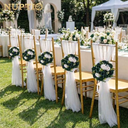 NUPTIO Green Flower Ball Centerpieces: Artificial Rose Arrangements for Wedding Party Tables Decorations - 2 Pcs Fake Silk Floral Kissing Balls for Home St Patrick's Day Christmas Event Dining - color: Forest Green & Hunter Green & Ivory, size: 2 Pcs