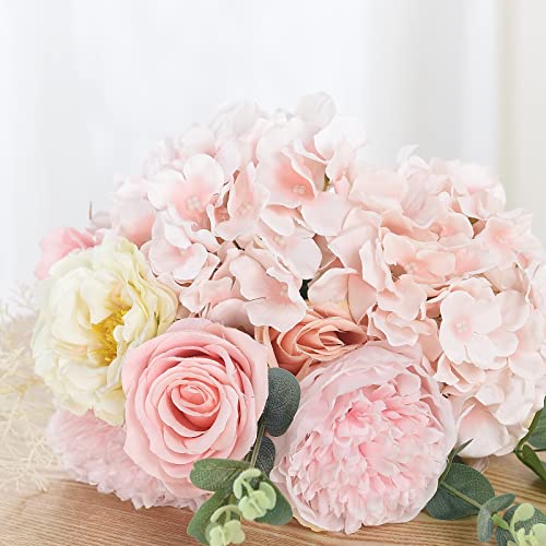 10PCS Artificial Hydrangea Flowers, Fake Hydrangea Silk Flowers Heads with Stems for Wedding Home Party Shop Baby Shower Decoration-Light Pink - color: New-light Pink