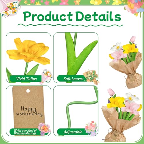 Cinrobiye 6 Set DIY Tulip Bouquet Kit, Artificial Flower Arrangement Craft Set, Wedding Centerpieces, Bridal Shower Table Decor, Party Decorations and Spring Event Floral Display - color: green