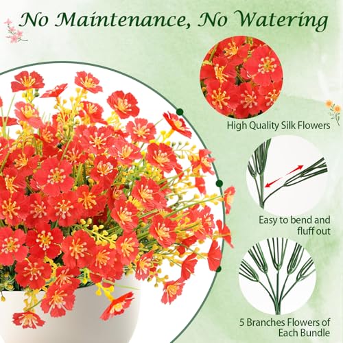 MACTING 12 Bundles Artificial Flowers for Outdoors UV Resistant Fake Flowers No Fade Plastic Outdoor Plants for Indoor Outside Planters Garden Porch Yard Window Home Summer Decorations,Red - color: Red, size: 12PCS