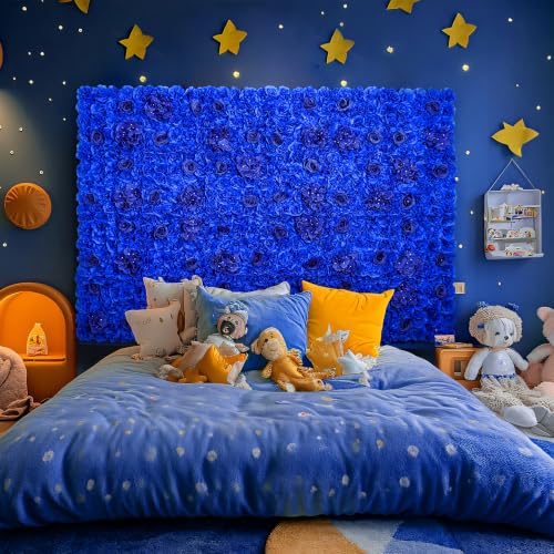 Flower Wall Backdrop 12 pcs 16.5x16.5 Inch Floral Wall Panel Artificial Silk Rose Wall Decor Ideal for Wedding Celebrations, Festive Party Backdrops, and Home Decor-Bright Blue - color: Bright Blue