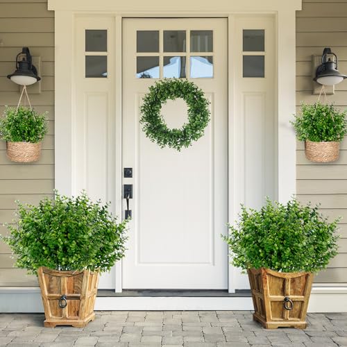 Sggvecsy Artificial Flowers for Outdoors 12 Bundles UV Resistant Boxwood Shrubs Artificial Eucalyptus Fake Plants Faux Plastic Greenery for Farmhouse Garden Indoor Outdoor Home Wedding Decoration - size: 12 Bundles