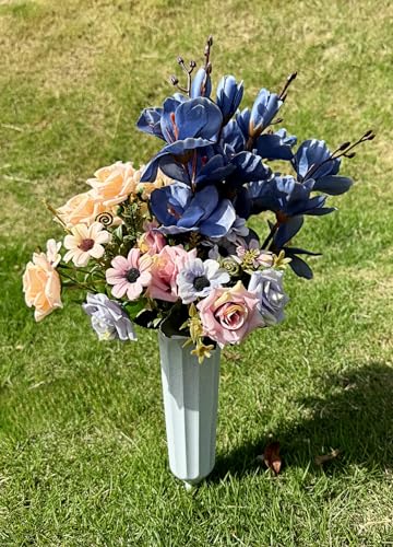 Memorial Floral Vases, Cemetery Vase, Headstones Flower Holder, Grave Cone Vase, Flower Pots for Outdoor Plants, Decorative Plastic Containers (Set of 6, Gray) - color: Gray