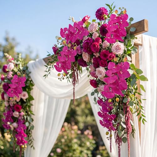 IPOPU Hot Pink Orchid Artificial Flowers 35.4" Real Touch Fake Orchid Latex Realistic Flowers Phalaenopsis Branches for Home Party Wedding Bridal Shower Decoration, 2pcs Hot Pink - color: Hot Pink
