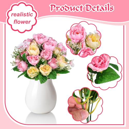 Olgaa 12 Bundles Peonies Artificial Flowers Fake Peony Bouquet Faux Peonies Flowers Bulk with Stems Flower Balls for Centerpiece Table Decorations Wedding Bridal Floral Arrangement (Pink) - color: Pink