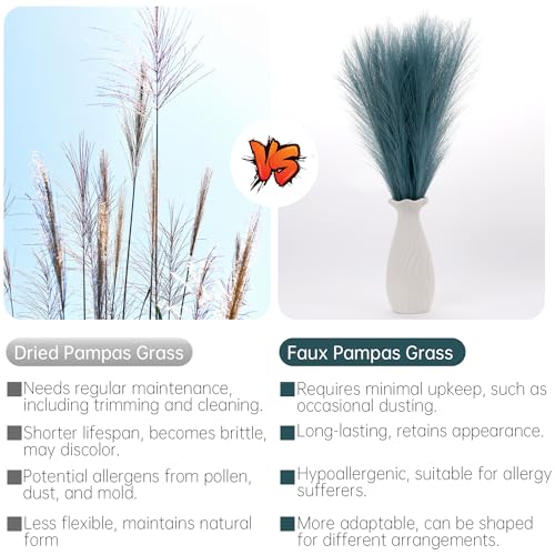Faux Pampas Grass Decor ， 21.7 Inch Artificial Pampas Grass Blue Reed Grass, Vase Filler for Home Decor, Room, Bathroom, Wedding, Table Centerpiece - 20PCS - color: Tiffany Blue