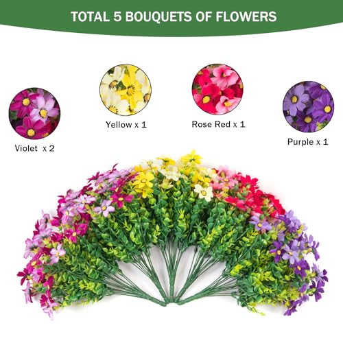 INXUGAO Artificial Flowers with Hanging Planter for Outdoor, Faux Silk Daisy UV Resistant Plants in Basket for Indoor Porch Garden Yard Spring Summer Decor(Rose Yellow) - color: Rose Yellow