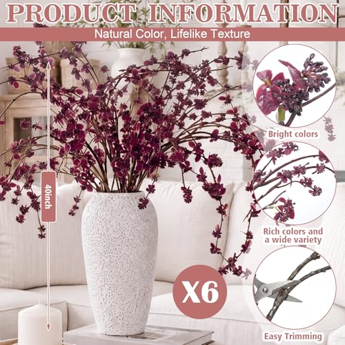 Zeyune 6 Pcs Artificial Branches with Purple Buds 40" Dusty Plum Fall Faux Plant Long Stem Picks Sprigs for Vase DIY Home Office Wedding Party Indoor and Outdoor Decor(Purple, Regular Style) - color: Purple, size: Regular Style