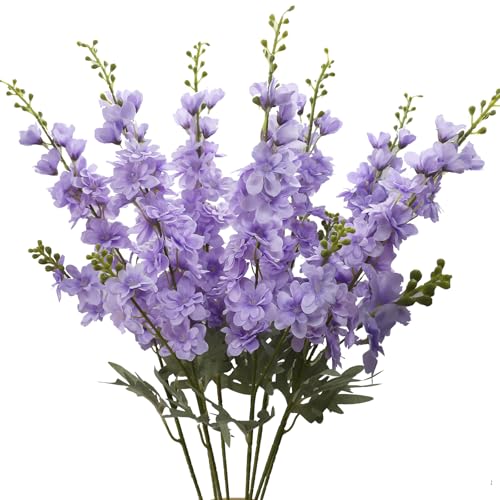 Purple Delphinium Artificial Flowers 8PCS Purple Fake Flowers 33.46" Tall Flowers Faux Delphinium for Floor Vase Light Purple Flowers for Wedding Centerpieces Home Decor Indoor - color: Light Purple