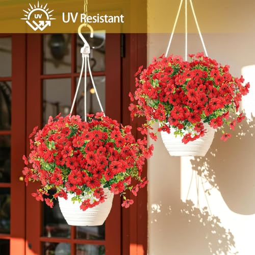 ATTGREAT Artificial Flowers Outdoors Faux Plants UV Resistant Fake Flowers Daisy Plastic Greenery Plnats Outside for Garden Planter Patio Porch Spring Summer Home Home Decor, 24 Bundles (Red) - color: Red, size: 24PCS