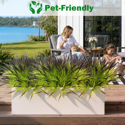 Uieke 12 Bundles Artificial Outdoor Plants UV Resistant Fake Grass Plants Faux Plastic Plants Greenery Shrubs for Home Garden Pathway Summer Decor, Deep Purple - color: Deep Purple, size: 12