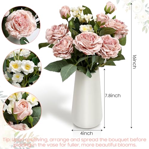 Fake Flowers in Ceramic Vase, Artificial Pink Flower Bouquet with Vase Floral Arrangements for Mantel Dining Table Coffee Table Centerpieces - Dusty Pink - color: Dusty Pink