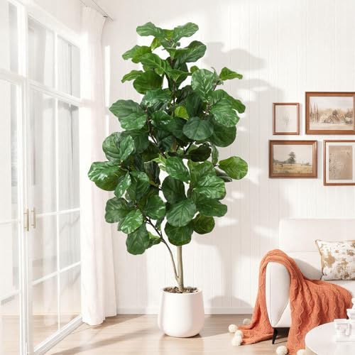 Faux Fiddle Leaf Fig Tree 6ft Tall Indoor Fake Tree in White Pot with 106 Leaves Artificial Ficus Lyrata House Plant for Indoor Home Office Bedroom Living Room Decor Perfect Housewarming Gift - size: 6ft