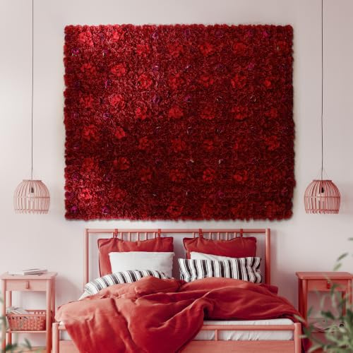 Flower Wall Backdrop 6 pcs 16.5x16.5 Inch Artificial Floral Wall Panel Silk Rose Wall Decor Ideal for Wedding Celebrations, Festive Party Backdrops, and Home Decor-Maroon - color: Maroon, size: 16.5inch