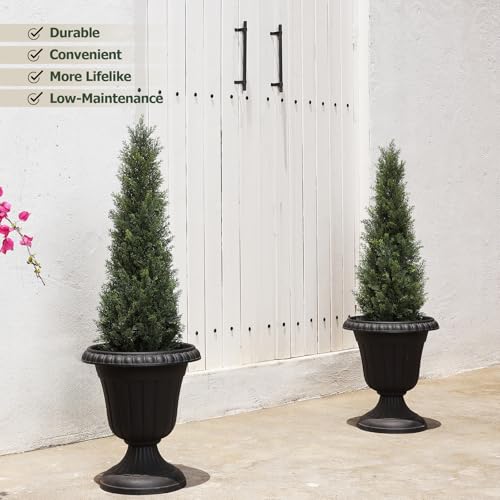 Laiwot 3FT Artificial Topiary Cedar Tree – UV Resistant Faux Potted Plants Outdoor & Indoor, Realistic Fake Cypress Trees for Porch, Front Door, Garden, Entryway, Home Office Decor, Set of 2