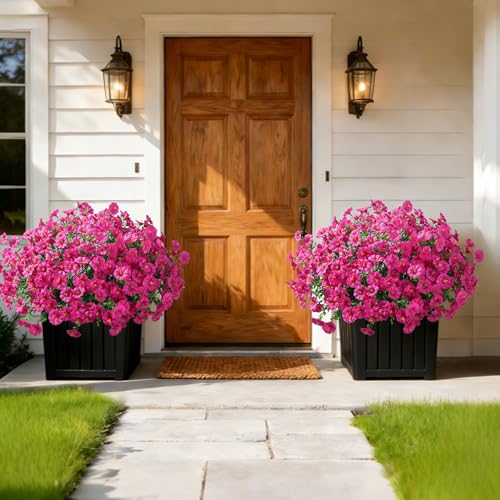 Ivydale 24 Bundles Artificial Flowers for Outdoors Faux Plants Spring Outdoor Decor Faux Silk Morning Glory with Eucalyptus Realistic UV Resistant for Outside Planters Porch Patio Garden Home Decor - color: Fuchsia