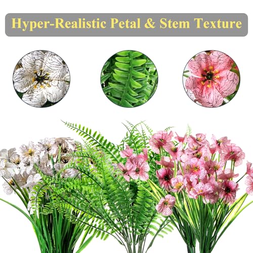 Mixed Color Artificial Flowers and Plant - Realistic Fade Resistant Fake Flowers for Indoor Outdoor Home Wedding Garden Party Decor - Spring Summer | 15 Bundles Without Pot - color: Mixed Colors(light Pink, Green, White), size: 15 Bundles