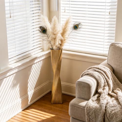 23.6" (60cm) Tall Gold Floor Vase for Pampas Grass, Floor Vases for Modern Geometry Decor - Minimalist Skinny Unique Shape Flower Vase for Farmhouse Entryway, Fireplace,Shelf - color: Gold