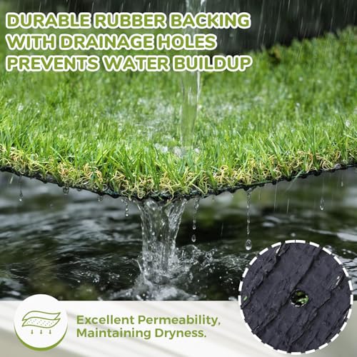 Artificial Grass Rug Indoor Outdoor, 7.7 x 8.7FT Faux Grass Turf with Drainage Holes, Realistic Artificial Lawn Rug Dog Pets Mat, Turf Carpet for Garden Lawn Landscape Balcony Patio Backyard Decor - size: 7.7 ft x 8.7 ft = 67 Square ft