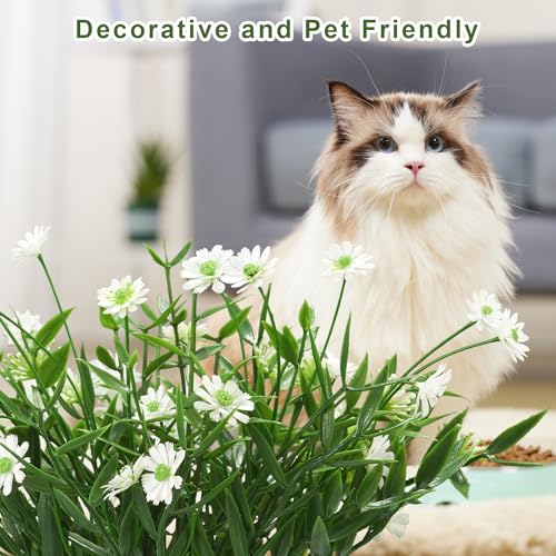 Fake Plants Daisy for Bathroom Decor, Small Potted Artificial Plants Indoor for Shelf Desk Home Bathroom Farmhouse Room Coffee Table Decor, White (Pack of 2) - color: White